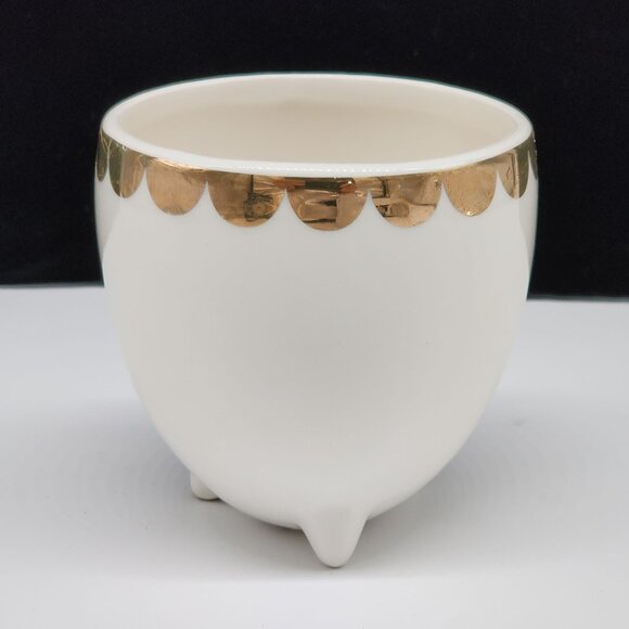 Cute Ceramic Planter Planter With Face Gold Rim Small Footed Decorative Whimsica - Picture 4 of 8